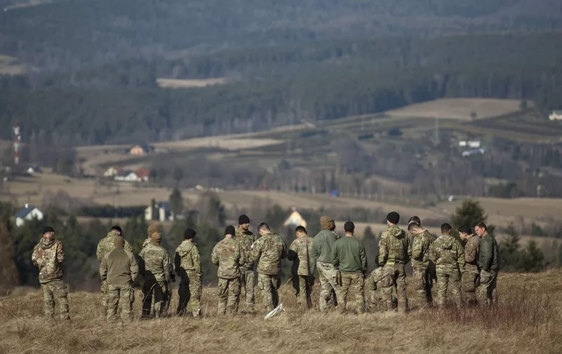 American soldiers sent to the Polish-Ukrainian border in connection with the crisis in Ukraine seen near arlamow on February 24, 2022.
American Soldiers On Ukrainian Border, Arlamow, Poland - 24 Feb 2022,Image: 664715873, License: Rights-managed, Restrictions: , Model Release: no, Credit line: Profimedia