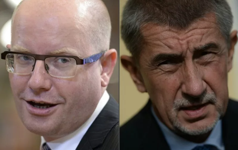 (COMBO) This combination of file pictures created on May 2, 2017 shows Czech Prime Minister Bohuslav Sobotka (L, September 23, 2015 in Brussels) and Czech billionaire Andrej Babis (October 7, 2016 in Prague).

Czech Prime Minister Bohuslav Sobotka announced on May 2, 2017 he would submit his resignation -- which also entails that of his cabinet -- after a row with his billionaire finance minister Babis, whose business activities have caused a storm. / AFP PHOTO / THIERRY CHARLIER AND MICHAL CIZEK