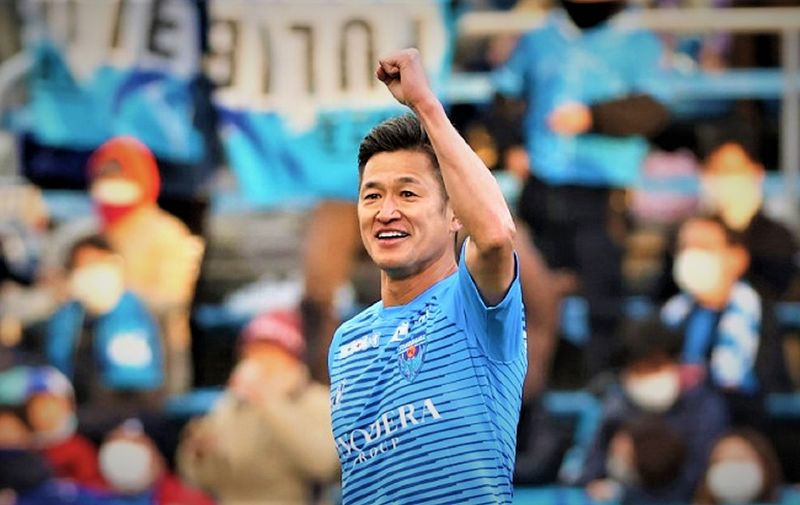 Yokohama FC forward Kazuyoshi Miura, the oldest player in the J-League, attends a J-League football match between Yokohama FC and Yokohama F Marinos at Nippatsu Mitsuzawa Stadium in Yokohama on December 19, 2020. - Miura broke his oldest appearance record at 53 years, 9 months and 23 days in his fourth appearance this season. (Photo by STR / JIJI PRESS / AFP) / Japan OUT