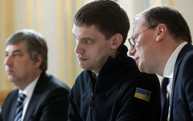 President Emmanuel Macron receives Ivan Fedorov, the mayor of Melitopol, kidnapped for 5 days by the Russian army, at the Elysee Palace in Paris on April 1, 2022.//04SIPA_SIPA.0322/2204011751/Credit:STEPHANE LEMOUTON-POOL/SIPA/2204011802,Image: 675018261, License: Rights-managed, Restrictions: , Model Release: no, Credit line: Profimedia