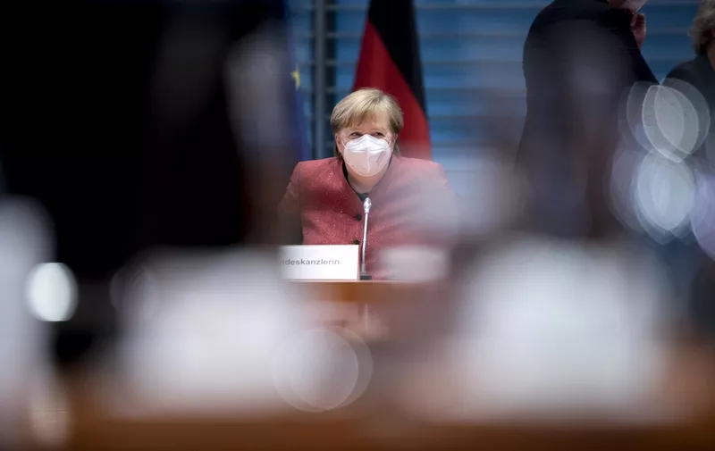 DEU, Deutschland, Germany, Berlin, 20.01.2021

Angela Merkel, Chancellor CDU, with protection mask during a cabinet meeting at the chancellor office in Berlin, Germany
//IPON-BONESS_IPON011077/2101201552/Credit:Stefan Boness/Ipon/SIPA/2101201554,Image: 584874106, License: Rights-managed, Restrictions: , Model Release: no
