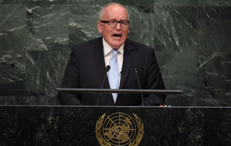 Frans Timmermans, First Vice-President of the European Union, speaks to the United Nations Sustainable Development Summit at the United Nations General Assembly in New York on September 27, 2015. AFP PHOTO / TIMOTHY A. CLARY / AFP PHOTO / TIMOTHY A. CLARY