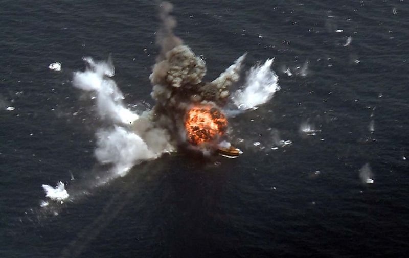 This picture made available by the Iranian armed forces office on June 18, 2020 shows a missile hitting a target ship during an Iranian military exercise in the Gulf of Oman. - Iran test-fired a "new generation" of cruise missiles on June 18, the navy said, in the first such military exercises since 19 sailors were killed last month in a friendly fire incident. The armed forces' website published pictures of the exercises in the Gulf of Oman showing missiles being fired from a warship and the back of a truck, and a vessel exploding out at sea. A statement said both short- and long-range missiles were test-fired, some reportedly hitting targets at a distance 280 kilometres (174 miles) away. (Photo by - / Iranian Army office / AFP) / === RESTRICTED TO EDITORIAL USE - MANDATORY CREDIT "AFP PHOTO / HO / Iranian Army office" - NO MARKETING NO ADVERTISING CAMPAIGNS - DISTRIBUTED AS A SERVICE TO CLIENTS ===
=== RESTRICTED TO EDITORIAL USE - MANDATORY CREDIT "AFP PHOTO / HO / Iranian Army office" - NO MARKETING NO ADVERTISING CAMPAIGNS - DISTRIBUTED AS A SERVICE TO CLIENTS ===
=== RESTRICTED TO EDITORIAL USE - MANDATORY CREDIT "AFP PHOTO / HO / Iranian Army office" - NO MARKETING NO ADVERTISING CAMPAIGNS - DISTRIBUTED AS A SERVICE TO CLIENTS ===
=== RESTRICTED TO EDITORIAL USE - MANDATORY CREDIT "AFP PHOTO / HO / Iranian Army office" - NO MARKETING NO ADVERTISING CAMPAIGNS - DISTRIBUTED AS A SERVICE TO CLIENTS === /