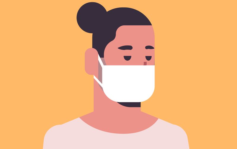 man wearing face mask environmental industrial smog dust toxic air pollution and virus protection concept male cartoon character portrait flat vector illustration (man wearing face mask environmental industrial smog dust toxic air pollution and virus