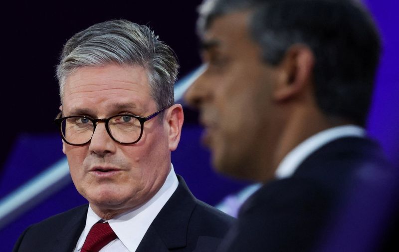 Labour Party leader Keir Starmer speaks during a live TV debate, hosted by The BBC, in Nottingham, on June 26, 2024, in the build-up to the UK general election on July 4. (Photo by Phil Noble / POOL / AFP)