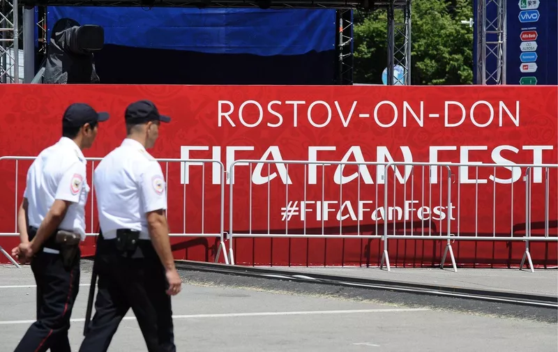 ROSTOV-ON-DON, RUSSIA - JUNE 13, 2018: Police officers at a venue of the 2018 FIFA World Cup Fan Fest. Maxim Romanov/TASS, Image: 374765733, License: Rights-managed, Restrictions: , Model Release: no, Credit line: Profimedia, TASS