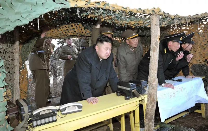 (FILES) This file picture released by North Korea's official Korean Central News Agency on March 26, 2013 and taken on March 25, 2013 shows North Korean leader Kim Jong-Un (C) inspecting the landing and anti-landing drills of KPA Large Combined Units 324 and 287 and KPA Navy Combined Unit 597 at an undisclosed location on North Korea's east coast. North Korea announced on January 6, 2016 it had successfully carried out its first hydrogen bomb test, a development that, if confirmed, would marking a stunning step forward in its nuclear development.       THIS PICTURE WAS MADE AVAILABLE BY A THIRD PARTY. AFP CAN NOT INDEPENDENTLY VERIFY THE AUTHENTICITY, LOCATION, DATE, AND CONTENT  OF THIS IMAGE. THIS PHOTO IS DISTRIBUTED EXACTLY AS RECEIVED BY AFP.  AFP PHOTO / FILES / KCNA via KNS   REPUBLIC OF KOREA OUT   ---EDITORS NOTE--- RESTRICTED TO EDITORIAL USE MANDATORY CREDIT "AFP PHOTO / FILES / KCNA via KNS" - NO MARKETING NO ADVERTISING CAMPAIGNS - DISTRIBUTED AS A SERVICE TO CLIENTS / AFP / KCNA / KCNA VIA KNS