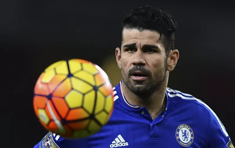 Chelsea's Brazilian-born Spanish striker Diego Costa during the English Premier League football match between Arsenal and Chelsea at the Emirates Stadium in London on January 24, 2016. AFP PHOTO / BEN STANSALL

RESTRICTED TO EDITORIAL USE. No use with unauthorized audio, video, data, fixture lists, club/league logos or 'live' services. Online in-match use limited to 75 images, no video emulation. No use in betting, games or single club/league/player publications. / AFP / BEN STANSALL