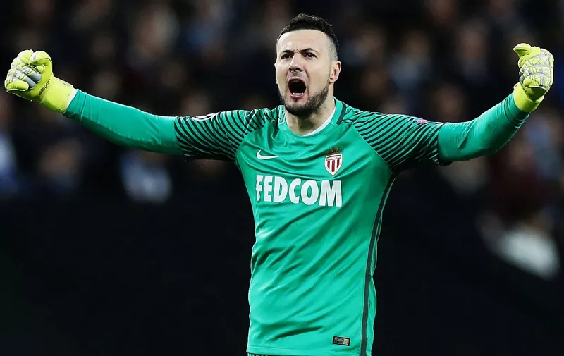 Danijel Subasic of Monaco celebrates during the Champions League Round of 16 match at Etihad Stadium, Manchester. Picture date: February 21st 2017., Image: 321866960, License: Rights-managed, Restrictions: RESTRICTIONS: Use subject to restrictions. Editorial use only. Book and magazine sales permitted providing not solely devoted to any one team / player / match. No commercial use. Call +44 (0)1158 447447 for further information., Model Release: no, Credit line: Profimedia, Press Association