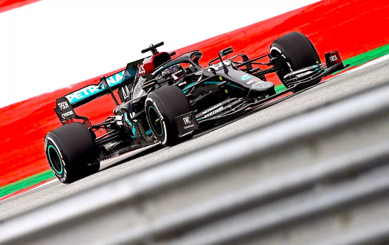 SPIELBERG, AUSTRIA - JULY 03: Lewis Hamilton of Great Britain driving the (44) Mercedes AMG Petronas F1 Team Mercedes W11 on track during practice for the F1 Grand Prix of Austria at Red Bull Ring on July 03, 2020 in Spielberg, Austria. (Photo by Joe Klamar/Pool via Getty Images)