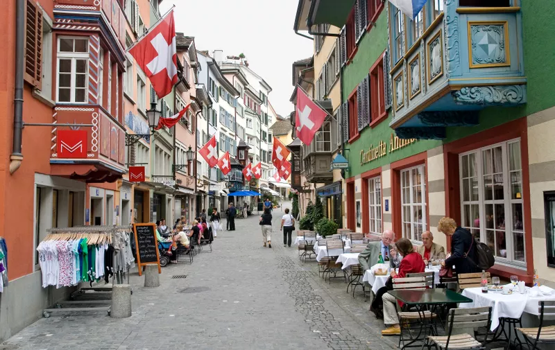 Augustiner-Gasse Street in the historic centre of Zurich, Switzerland, Europe,Image: 43457067, License: Rights-managed, Restrictions: , Model Release: no