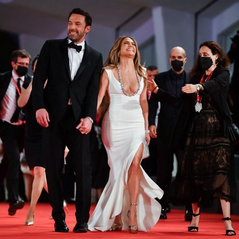 US actor Ben Affleck and US actress and singer Jennifer Lopez arrive for the screening of the film "The Last Duel" presented out of competition on September 10, 2021 during the 78th Venice Film Festival at Venice Lido. (Photo by Filippo MONTEFORTE / AFP)