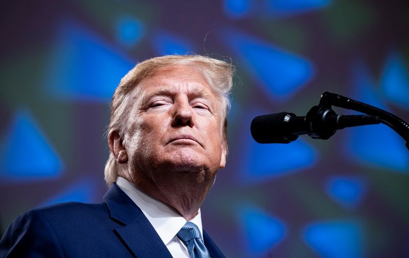 (FILES) In this file photo taken on October 23, 2019 US President Donald Trump speaks during the 9th Shale Insight Conference at the David L. Lawrence Convention Center in Pittsburgh, Pennsylvania. - The White House announced late on October 26, 2019 that President Donald Trump will make a major statement Sunday morning, but did not give further details. (Photo by Brendan Smialowski / AFP)