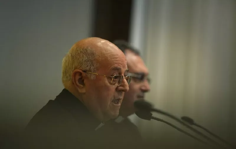 The new president of the Spanish Episcopal Conference, archbishop of Valladolid Ricardo Blazquez Perez speaks during a press conference in Madrid on March 12, 2014.   AFP PHOTO/ PIERRE-PHILIPPE MARCOU (Photo by PIERRE-PHILIPPE MARCOU / AFP)