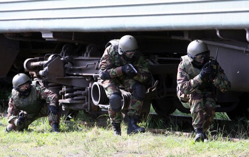 A counter-terrorism exercise on a railway train.