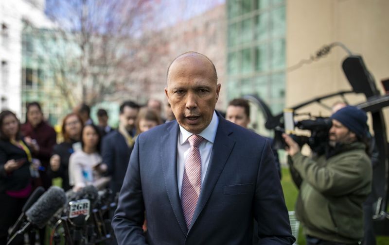 Australia's former home affairs minister, Peter Dutton, faces the media at a press conference in Canberra on August 21, 2018. - Embattled Australian Prime Minister Malcolm Turnbull narrowly survived a leadership challenge from within his own party on August 21 as discontent with his rule boiled over less than a year before national elections. Turnbull declared his position vacant at a Liberal party meeting to force the issue after rampant speculation that the more hardline Home Affairs Minister Peter Dutton wanted his job, with the government trailing the Labor opposition in opinion polls. (Photo by SEAN DAVEY / AFP)