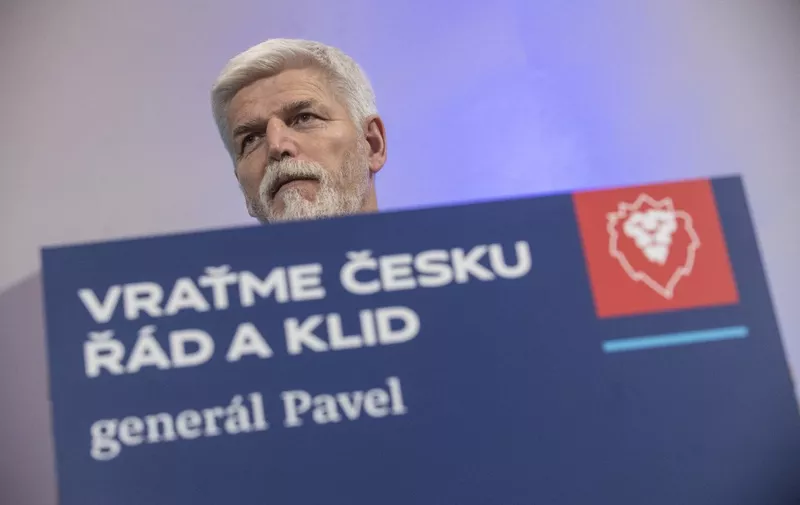 Presidential candidate in Czech presidential election 2023 and Former Chief of the General Staff of the Army of the Czech Republic Petr Pavel delivers his speech on January 14, 2023 at the at his elections headquarter in  Prague after the first round of the presidential elections. (Photo by Michal Cizek / AFP)