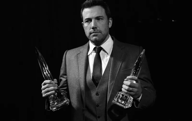 LOS ANGELES, CA - JANUARY 07: (EDITORS NOTE: This Image was taken in B/W color not availabe). Actor Ben Affleck, backstage during The 41st Annual People's Choice Awards at Nokia Theatre LA Live on January 7, 2015 in Los Angeles, California.   Frazer Harrison/Getty Images for The People's Choice Awards/AFP
