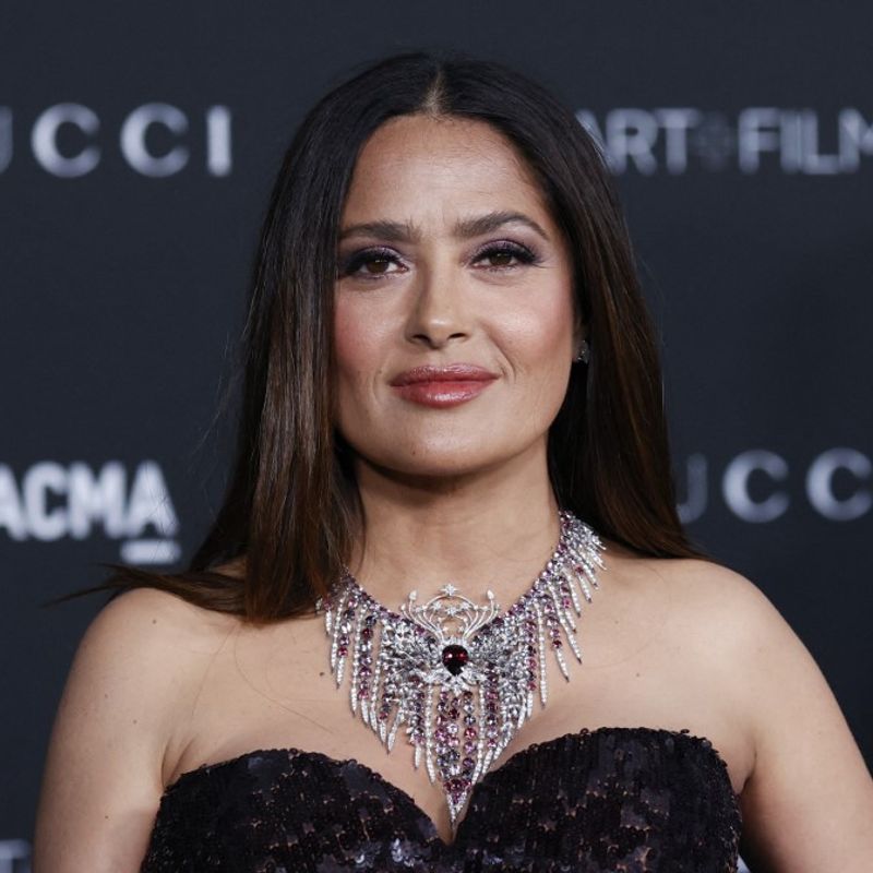 US-Mexican actress Salma Hayek arrives for the 10th annual LACMA Art+Film Gala at the Los Angeles County Museum of Art (LACMA) in Los Angeles, November 6, 2021. (Photo by Michael Tran / AFP)