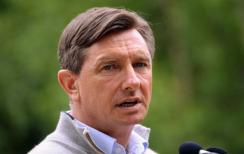 President of Slovenia, Borut Pahor, addresses his speech during a so called 'Three parks meeting' in a national park on the joint border of their countries near Felsoszolnok, Hungary. The meeting was held on the occasion of the Day of the European National Parks.  AFP PHOTO / ATTILA KISBENEDEK
