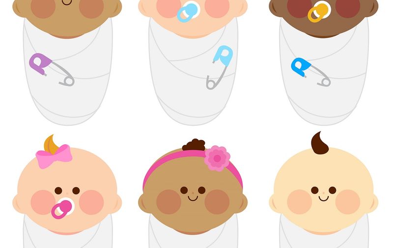 Vector Illustration of a happy multicultural group of cute swaddled babies