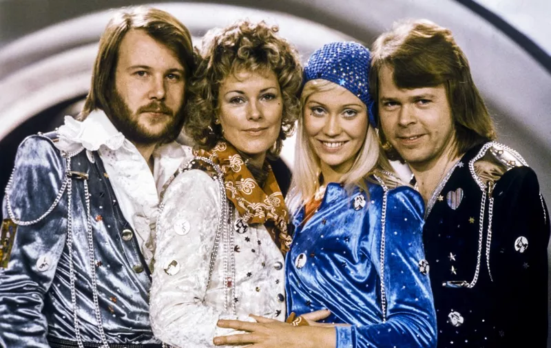 Picture taken in 1974 in Stockholm shows the Swedish pop group Abba with its members (L-R) Benny Andersson, Anni-Frid Lyngstad, Agnetha Faltskog and Bjorn Ulvaeus posing after winning the Swedish branch of the Eurovision Song Contest with their song "Waterloo". - Sweden's legendary disco group ABBA announced on April 27, 2018 that they have reunited to record two new songs, 35 years after their last single. The quartet split up in 1982 after dominating the disco scene for more than a decade with hits like "Waterloo", "Dancing Queen", "Mamma Mia" and "Super Trouper". (Photo by Olle LINDEBORG / TT News Agency / AFP) / Sweden OUT