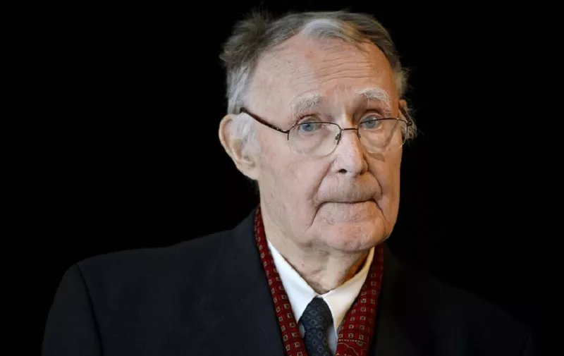 (FILES) This file photo taken on December 3, 2018 shows Ikea founder Ingvar Kamprad posing prior the inauguration of the Margaretha Kamprad Chair of Environmental Science and Limnology at the Swiss Federal Institutes of Technology of Lausanne (EPFL) in Lausanne. 
Ingvar Kamprad, the enigmatic founder of Swedish furniture giant IKEA, died aged 91 on Sunday, the company said. / AFP PHOTO / FABRICE COFFRINI