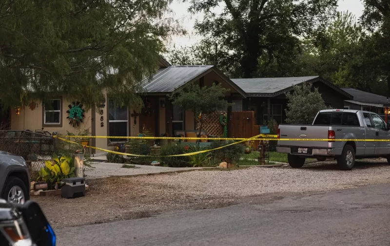 UVALDE, TX - MAY 24: The home of suspected gunman, 18-year-old Salvador Ramos, is cordoned off with police tape on May 24, 2022 in Uvalde, Texas. According to reports, Ramos killed 19 students and 2 adults in a mass shooting at Robb Elementary School before being fatally shot by law enforcement.   Jordan Vonderhaar/Getty Images/AFP (Photo by Jordan Vonderhaar / GETTY IMAGES NORTH AMERICA / Getty Images via AFP)