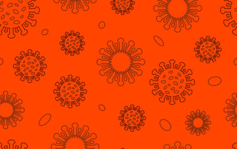 Seamless pattern of Coronavirus 2019-nCoV under a microscope. Flat vector illustration
