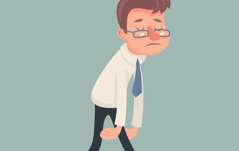 Vintage Businessman Walk Sad Tired Weary Character Icon Stylish Background Retro Cartoon Design Vector Illustration