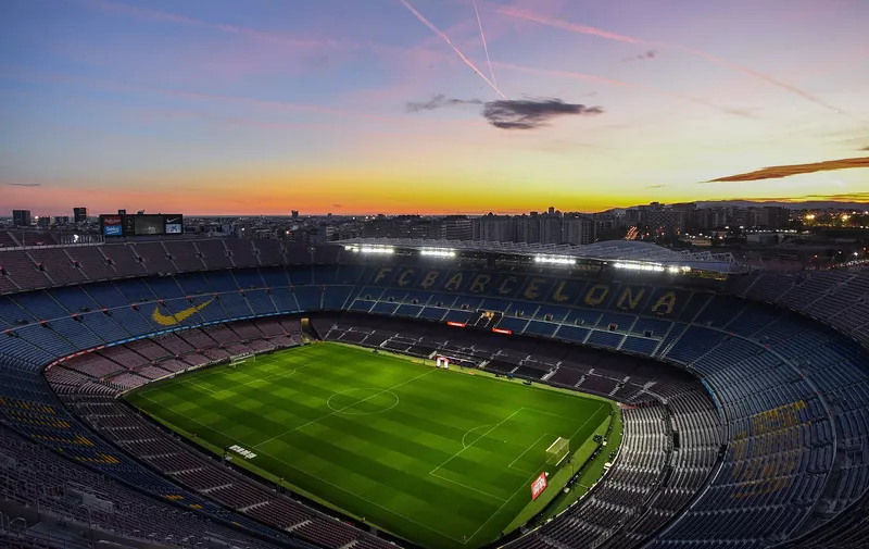 BARCELONA, SPAIN - FEBRUARY 02: General view of the stadium at sunset prior to the Liga match between FC Barcelona and Levante UD at Camp Nou on February 02, 2020 in Barcelona, Spain. (Photo by David Ramos/Getty Images)
