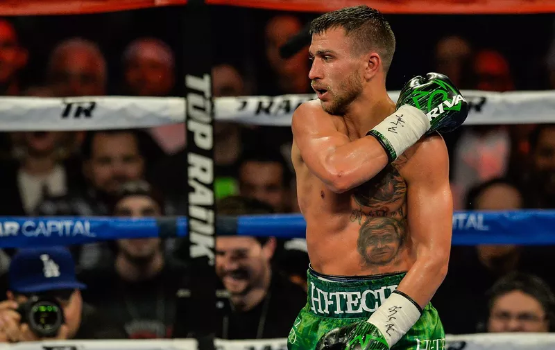April 8, 2017 &#8211; Oxon Hill, MD, U.S &#8211; VASYL LOMACHENKO mimics Jason Sosa&#8217;s missed punches during the fight held at the MGM National Harbor, Oxon Hill, Maryland., Image: 328411598, License: Rights-managed, Restrictions: , Model Release: no, Credit line: Profimedia, Zuma Press &#8211; News