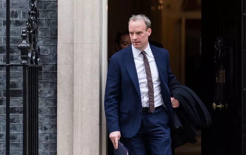 LONDON, UNITED KINGDOM - APRIL 18: Deputy Prime Minister, Lord Chancellor and Secretary of State for Justice Dominic Raab leaves 10 Downing Street after attending the weekly Cabinet meeting in London, United Kingdom on April 18, 2023. Wiktor Szymanowicz / Anadolu Agency (Photo by Wiktor Szymanowicz / ANADOLU AGENCY / Anadolu Agency via AFP)