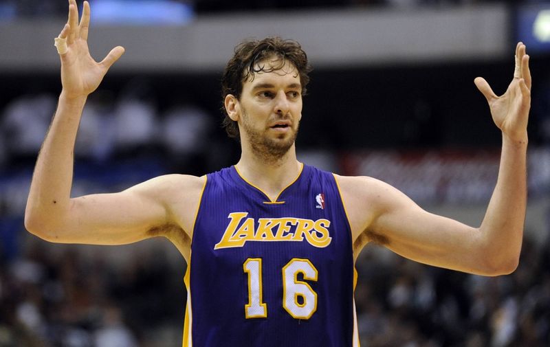 January 19, 2011: Los Angeles Lakers power forward Pau Gasol 16 is called for a foul during an NBA game between the Los Angeles Lakers and the Dallas Mavericks at the American Airlines Center in Dallas, TX Dallas defeated Los Angeles 109-100  - ZUMAcp2