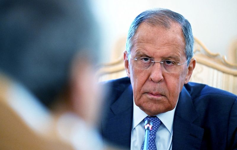 Russia's Foreign Minister Sergei Lavrov attends a meeting with his Syrian counterpart in Moscow on August 23, 2022. (Photo by NATALIA KOLESNIKOVA / POOL / AFP)