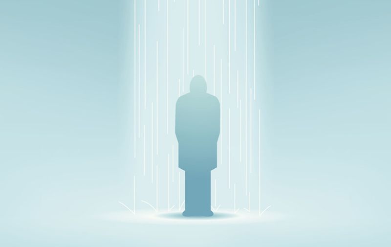 Lonely man in the rain. All elements are layered separately in vector file.
