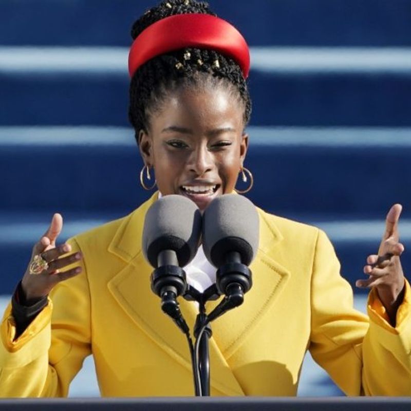 WASHINGTON, DC - JANUARY 20: American poet Amanda Gorman reads a poem during the the 59th inaugural ceremony on the West Front of the U.S. Capitol on January 20, 2021 in Washington, DC. During today's inauguration ceremony Joe Biden becomes the 46th president of the United States.   Patrick Semansky-Pool/Getty Images/AFP