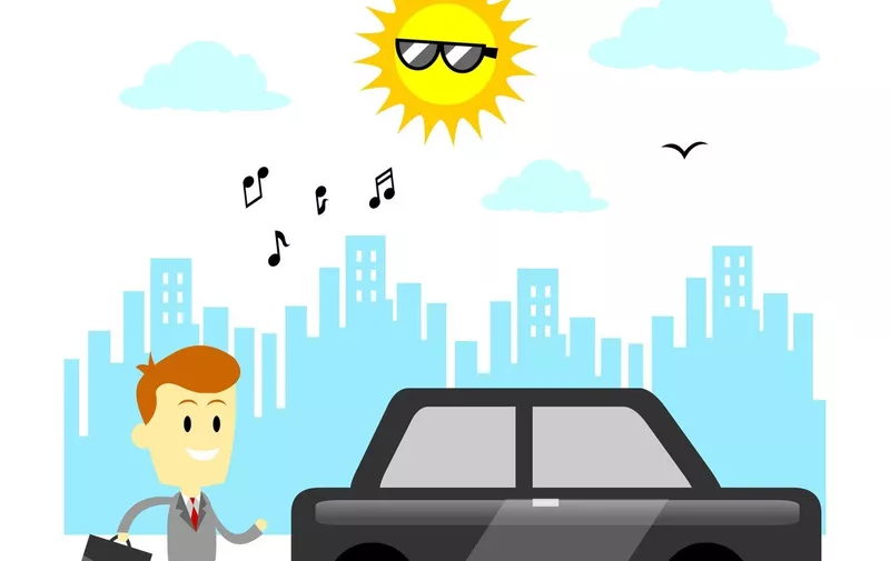 Man ready to go to work/ his office, walking to drive his shiny car  (in Flat Cartoon Style), Image: 208516131, License: Royalty-free, Restrictions: , Model Release: no, Credit line: Profimedia, Stock Budget