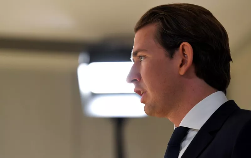 Austrian Chancellor Sebastian Kurz delivers a statement during a party board meeting of his Austrian People's Party (OeVP) in Vienna, on May 20, 2019. - Conservative Chancellor Sebastian Kurz has called for fresh elections after a camera sting forced his deputy, Heinz-Christian Strache from the far-right Freedom Party (FPOe), to resign on Saturday, just ahead of the EU elections. (Photo by ROLAND SCHLAGER / APA / AFP) / Austria OUT