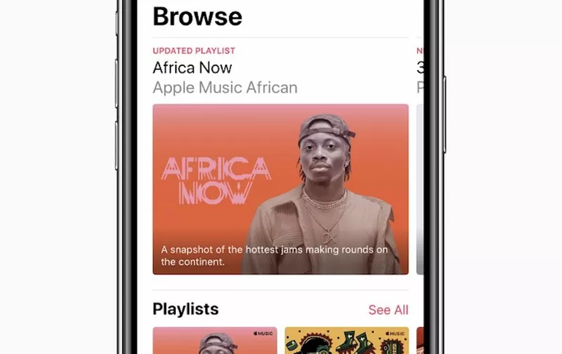 This undated and unlocated handout image released by Apple on April 20, 2020 shows the Africa Music browse screen displayed on an iPhone 11 Pro. - Apple on April 21 unveiled its biggest expansion of services in a decade, launching streaming music in 52 new countries while adding new markets for some of its other services. With the rollout, Apple Music will be available in 167 countries, including 25 new ones in Africa. (Photo by Handout / Apple Inc. / AFP) / RESTRICTED TO EDITORIAL USE - MANDATORY CREDIT "AFP PHOTO / APPLE " - NO MARKETING - NO ADVERTISING CAMPAIGNS - DISTRIBUTED AS A SERVICE TO CLIENTS