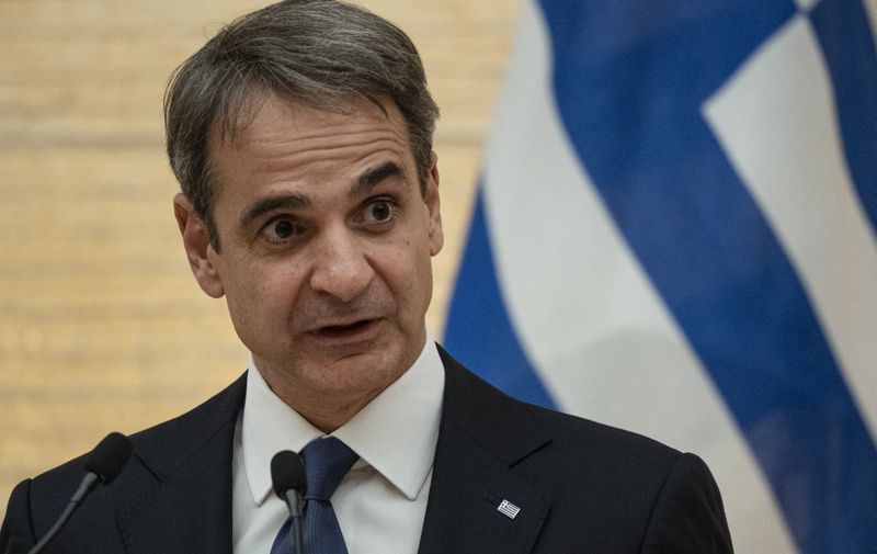 Greece's Prime Minister Kyriakos Mitsotakis speaks during a joint press conference with his Japanese counterpart following their meeting at the prime minister's residence in Tokyo on January 30, 2023. (Photo by Richard A. Brooks / POOL / AFP)