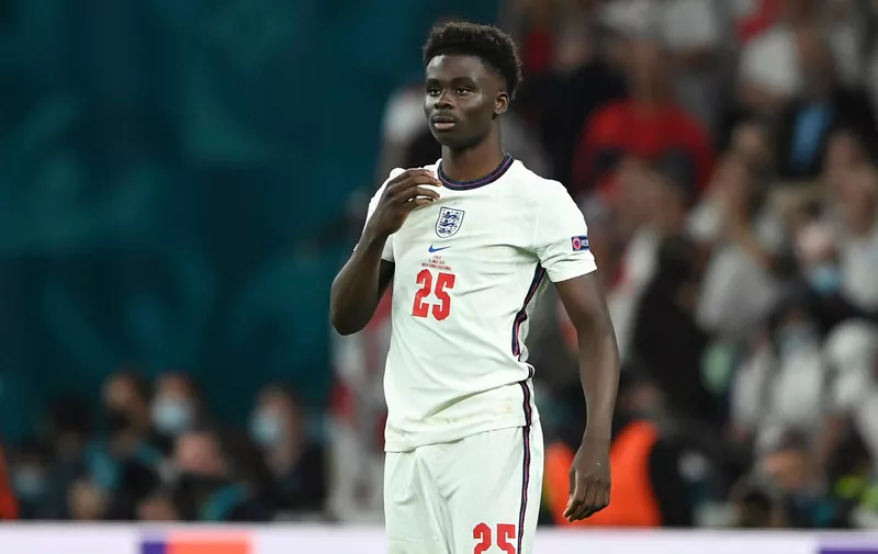 Bukayo SAKA (ENG) after missed penalty, penalty kick. Disappointment, frustrated, disappointed, frustrated, dejected, action, single image, cut single motif, half figure, half figure. Final, game M51, Italy (ITA) - England (ENG) 4-3 iE on 07/11/2021 in London / Wembley Stadium. Soccer Euro 2020 from 11.06.2021-11.07.2021. Photo; Marvin Guengoer / GES / Pool via Sven Simon Fotoagentur GmbH &amp; Co. Press photo KG # Prinzess-Luise-Str. 41 # 45479 M uelheim / R uhr # Tel. 0208/9413250 # Fax. 0208/9413260 # GLS Bank # BLZ 430 609 67 # Account 4030 025 100 # IBAN DE75 4306 0967 4030 0251 00 # BIC GENODEM1GLS # www.svensimon.net. Photo by: Marvin Guengoer / GES/picture-alliance/dpa/AP Images