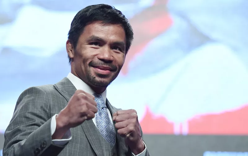 LAS VEGAS, NEVADA - JULY 17:  WBA welterweight champion Manny Pacquiao poses during a news conference at MGM Grand Garden Arena on July 17, 2019 in Las Vegas, Nevada. Pacquiao will meet WBA welterweight super champion Keith Thurman in a WBA welterweight title fight on July 20 at MGM Grand Garden Arena.  (Photo by Ethan Miller/Getty Images)