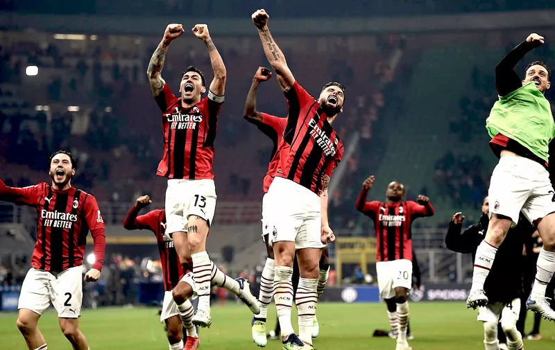 FC Internazionale v AC Milan - Serie A Players of AC Milan celebrate the victory at the end of the Serie A football match between FC Internazionale and AC Milan. Copyright: xNicolxCampox