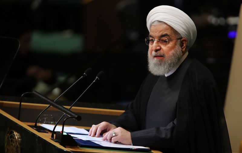 NEW YORK, NY - SEPTEMBER 25:  Iranian President Hassan Rouhani addresses the 73rd United Nations (U.N.) General Assembly on September 25, 2018 in New York City. The United Nations General Assembly, or UNGA, is expected to attract 84 heads of state and 44 heads of government in New York City for a week of speeches, talks and high level diplomacy concerning global issues. New York City is under tight security for the annual event with dozens of road closures and thousands of security officers patrolling city streets and waterways.  (Photo by Spencer Platt/Getty Images)