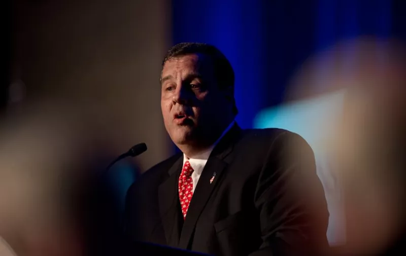 New Jersey Governor Chris Christie addresses the New Jersey Chamber of Commerce 77th annual dinner in Washington on April 22, 2014. Christie is a potential Republican candidate for the 2016 presidential election.  AFP PHOTO/Nicholas KAMM / AFP PHOTO / NICHOLAS KAMM