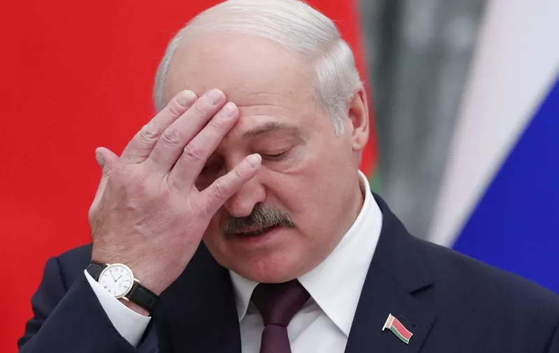 Belarusian President Alexander Lukashenko speaks during a press conference with Russian President following their talks at the Kremlin in Moscow on September 9, 2021. (Photo by SHAMIL ZHUMATOV / POOL / AFP)