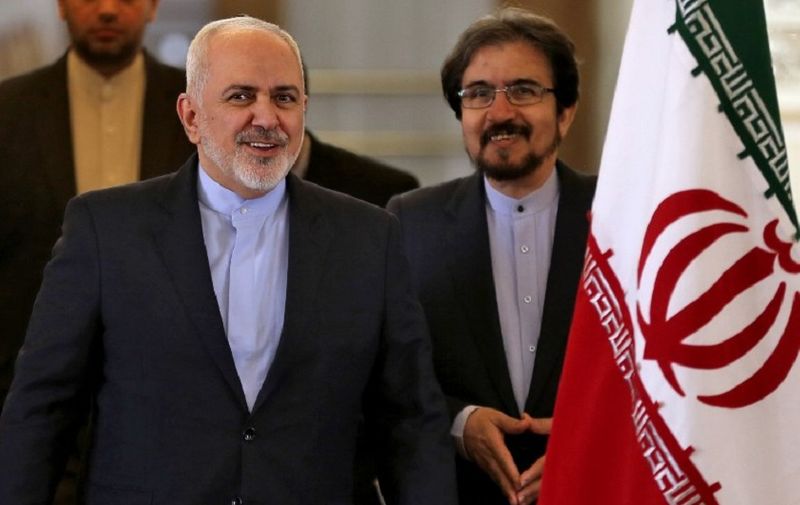 Iran's Foreign Minister Mohammad Javad Zarif arrives for a press conference in Tehran on February 13, 2019. - Zarif said that a 60-nation conference being co-hosted by Washington in Warsaw on Iran and the Middle East was "dead on arrival". "It is another attempt by the United States to pursue an obsession with Iran that is not well-founded," Zarif told a Tehran news conference. (Photo by ATTA KENARE / AFP)