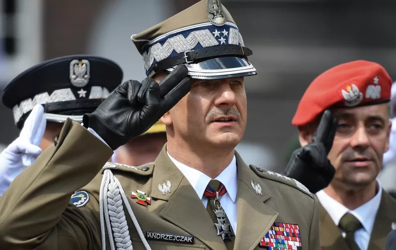 Lieutenant General, Rajmund Andrzejczak (Center), Chief of the General Staff of the Polish Army, during an official ceremony of general and admiral nominations by the President of Poland Andrzej Duda on the Armed Forces Day in Katowice. 
On Thursday, August 15, 2019, in Katowice, Silesia Province, Poland. (Photo by Artur Widak/NurPhoto) (Photo by Artur Widak / NurPhoto / NurPhoto via AFP)