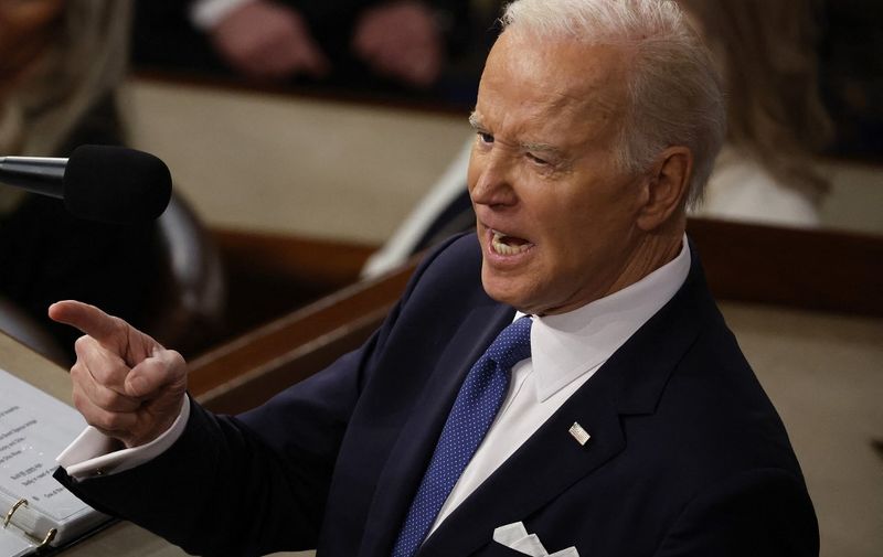 WASHINGTON, DC - FEBRUARY 07: U.S. President Joe Biden delivers his State of the Union address during a joint meeting of Congress in the House Chamber of the U.S. Capitol on February 07, 2023 in Washington, DC. The speech marks Biden's first address to the new Republican-controlled House.   Chip Somodevilla/Getty Images/AFP (Photo by CHIP SOMODEVILLA / GETTY IMAGES NORTH AMERICA / Getty Images via AFP)